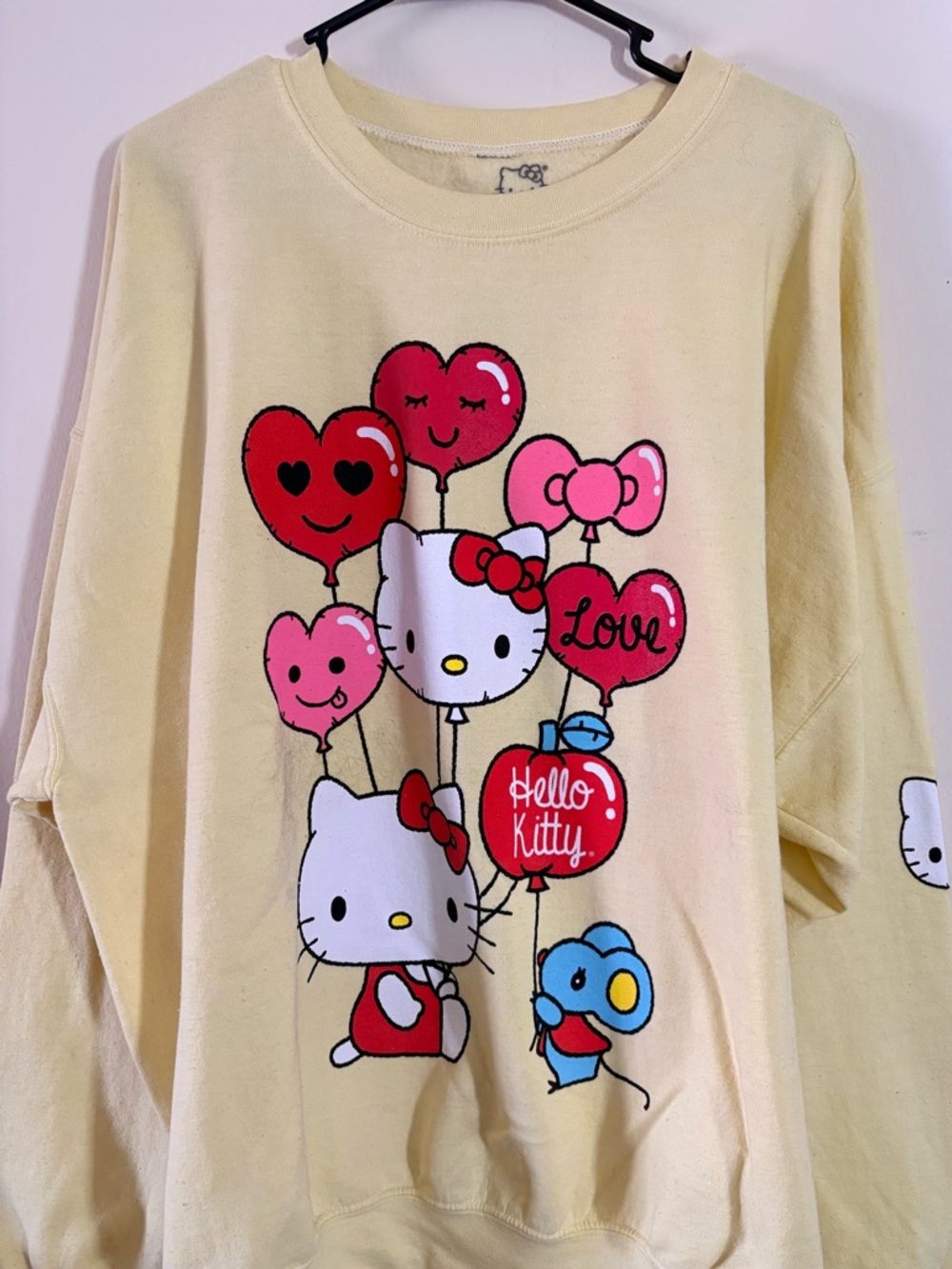 Hello Kitty Yellow Sweatshirt with Red and Pink Balloon Graphic